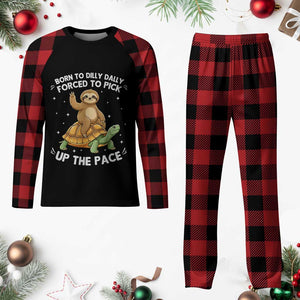 Funny Sloth Riding Turtle Plaid Pajama Set Born To Dilly Dally Forced To Pick Up The Pace TS12 Buffalo Plaid Print Your Wear