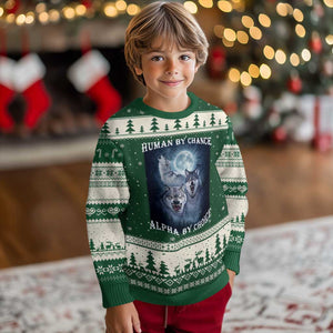 Human By Chance Alpha By Choice Ugly Christmas Sweater Funny Alpha Wolf Meme TS12 Forest Green Beige Print Your Wear