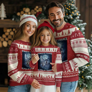 Human By Chance Alpha By Choice Ugly Christmas Sweater Funny Alpha Wolf Meme TS12 Red Beige Print Your Wear