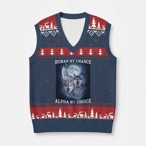 Human By Chance Alpha By Choice V-Neck Knit Sweater Vest Funny Alpha Wolf Meme TS12 Navy Red Print Your Wear