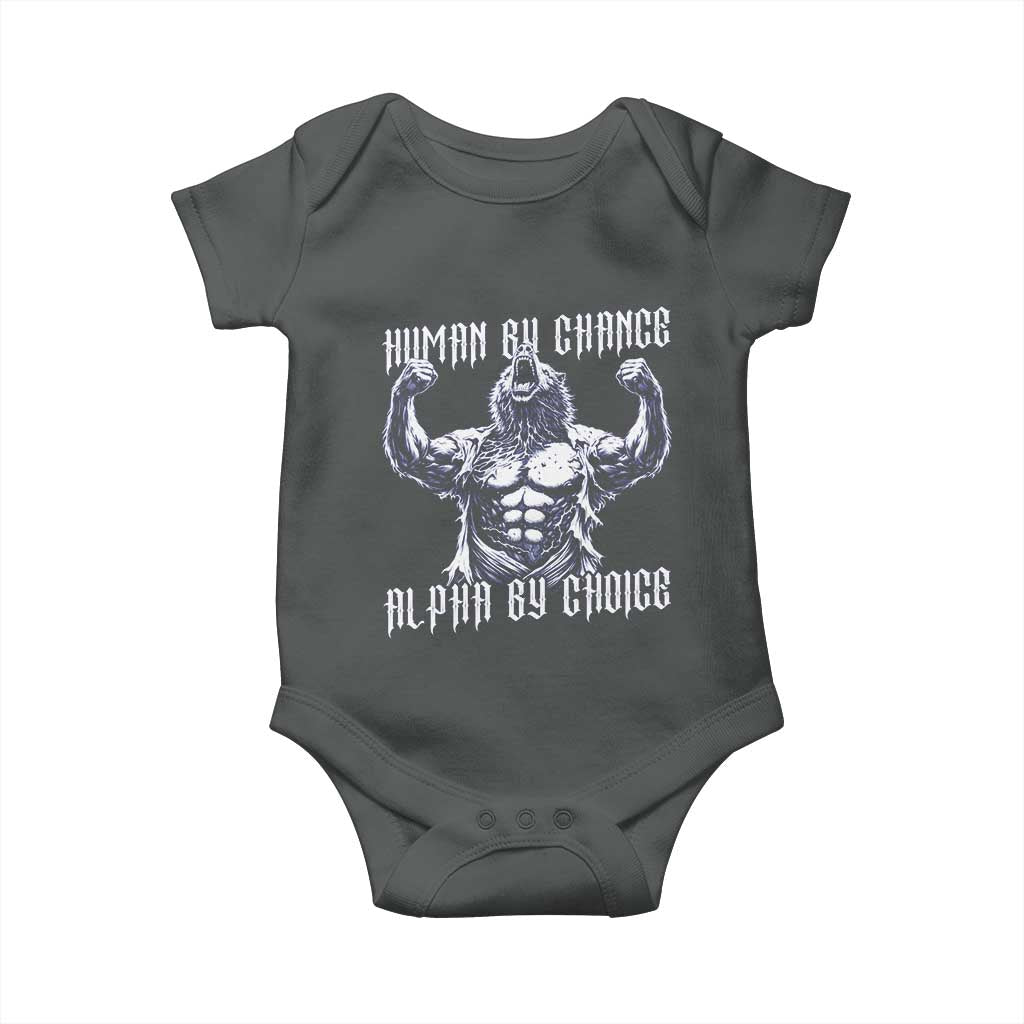 Funny Cringe Werewolf Memes Baby Onesie Human By Chance Alpha By Choice TS12 Dark Heather Print Your Wear