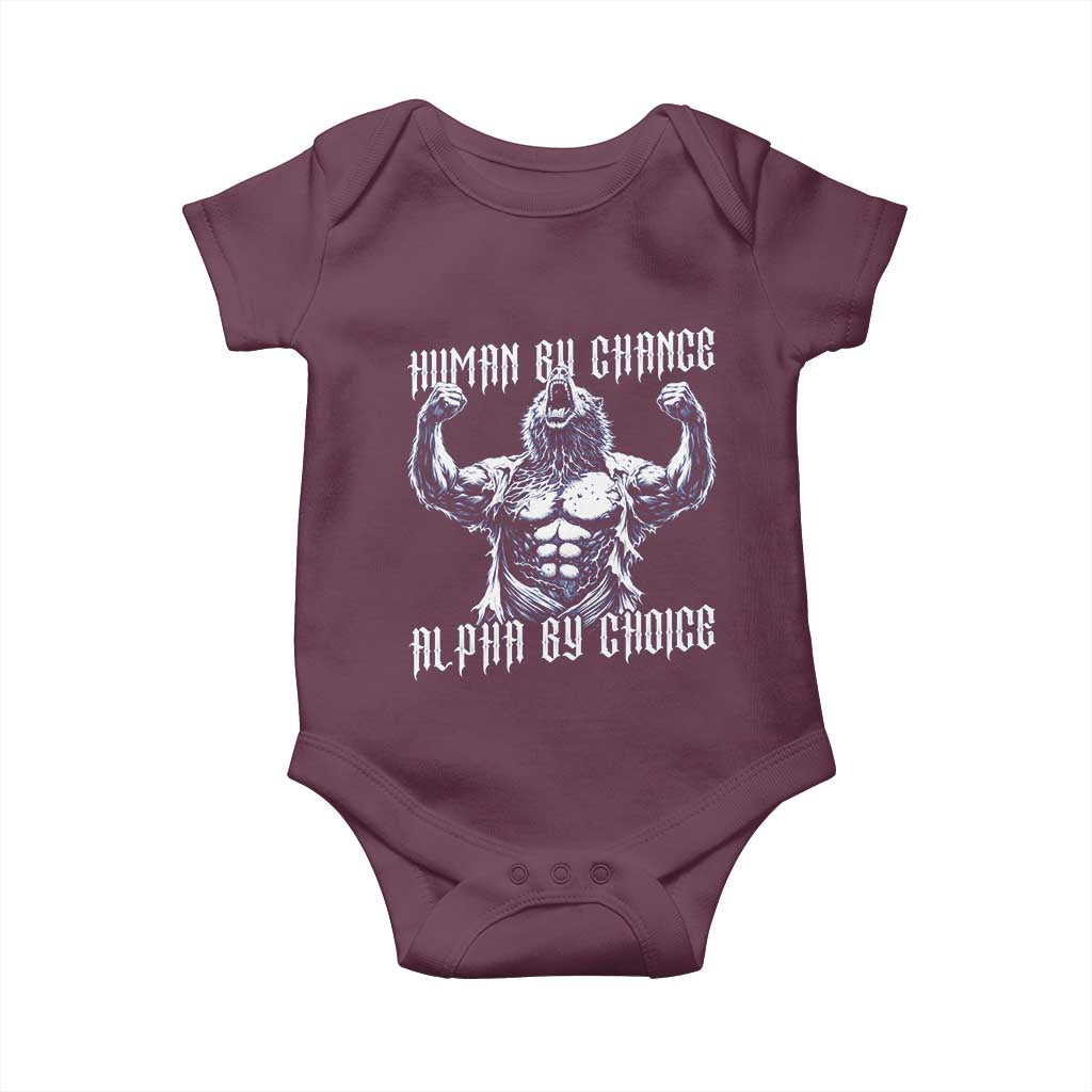 Funny Cringe Werewolf Memes Baby Onesie Human By Chance Alpha By Choice TS12 Maroon Print Your Wear