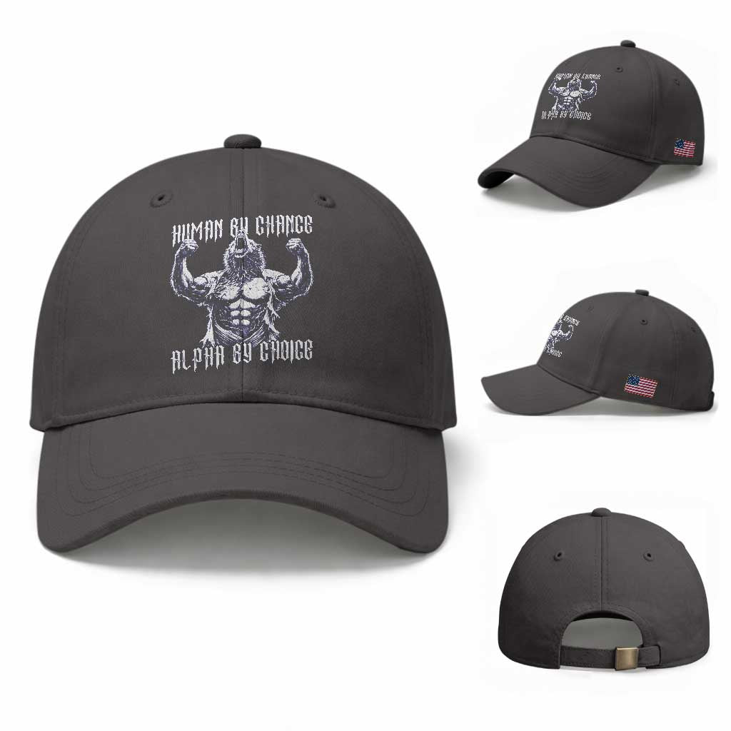 Funny Cringe Werewolf Memes Baseball Cap Human By Chance Alpha By Choice TS12 Baseball Cap Universal Fit Dark Gray Print Your Wear