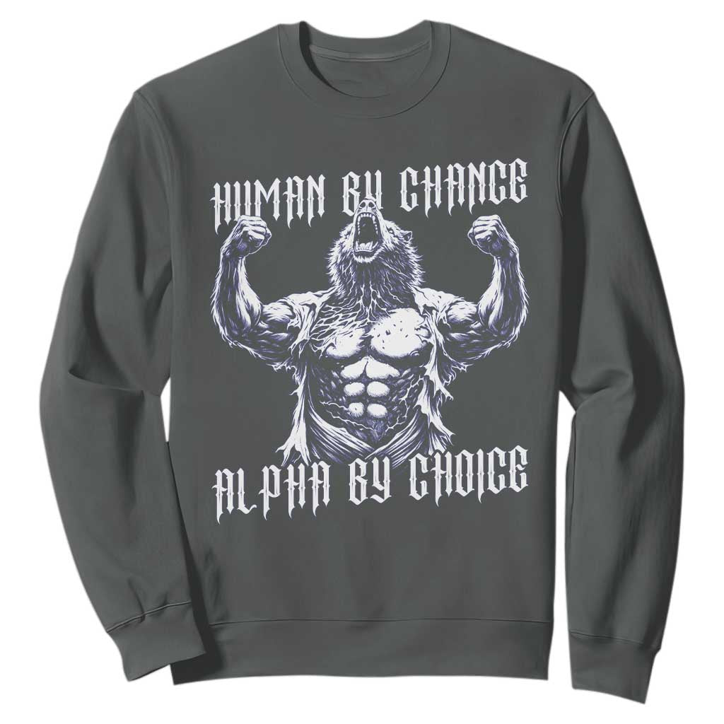 Funny Cringe Werewolf Memes Sweatshirt Human By Chance Alpha By Choice TS12 Dark Heather Print Your Wear