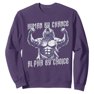Funny Cringe Werewolf Memes Sweatshirt Human By Chance Alpha By Choice TS12 Purple Print Your Wear