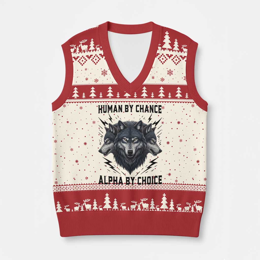 Alpha By Choice Human By Chance Wolf Mindset Quote V-Neck Knit Sweater Vest TS12 Beige Red Print Your Wear