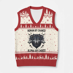 Alpha By Choice Human By Chance Wolf Mindset Quote V-Neck Knit Sweater Vest TS12 Beige Red Print Your Wear