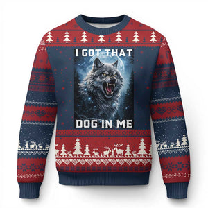 Funny Werewolf Meme Unhinged Ugly Christmas Sweater I Got That Dog In Me TS12 Navy Red Print Your Wear