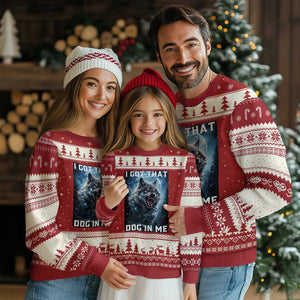 Funny Werewolf Meme Unhinged Ugly Christmas Sweater I Got That Dog In Me TS12 Red Beige Print Your Wear