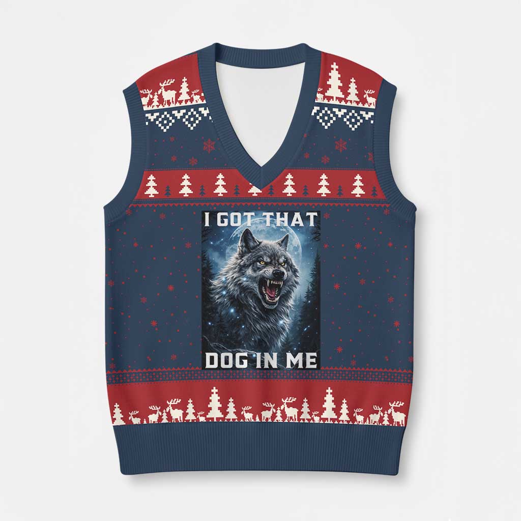 Funny Werewolf Meme Unhinged V-Neck Knit Sweater Vest I Got That Dog In Me TS12 Navy Red Print Your Wear