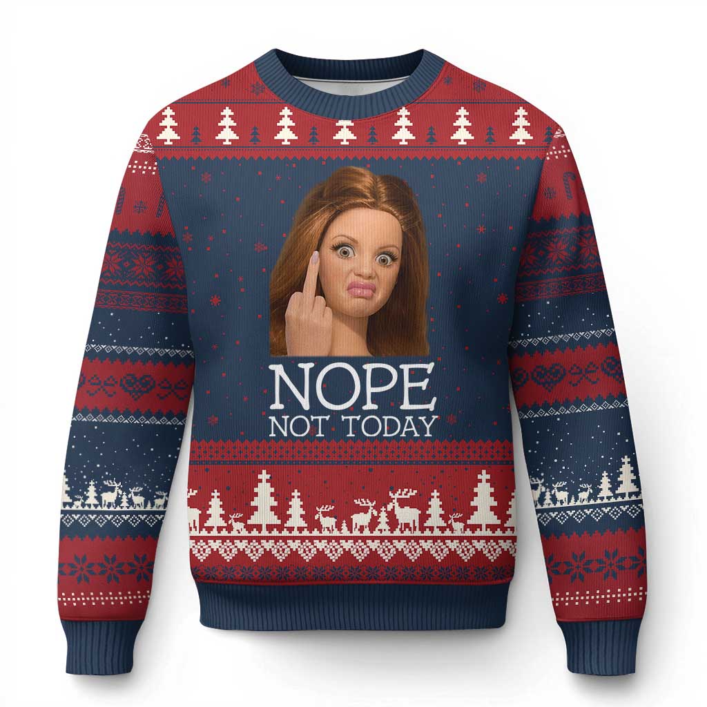 Funny Doll Face Disgusted Ugly Christmas Sweater Nope Not Today Meme TS12 Navy Red Print Your Wear