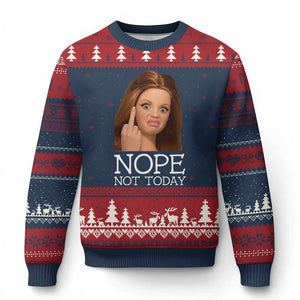 Funny Doll Face Disgusted Ugly Christmas Sweater Nope Not Today Meme TS12 Navy Red Print Your Wear