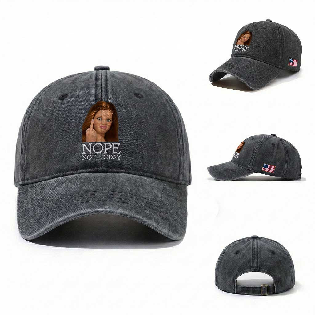 Funny Doll Face Disgusted Washed Cotton Baseball Cap Nope Not Today Meme TS12 Washed Cap Universal Fit Dark Gray Print Your Wear