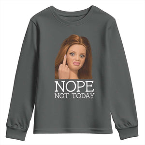 Funny Doll Face Disgusted Youth Sweatshirt Nope Not Today Meme TS12 Dark Heather Print Your Wear