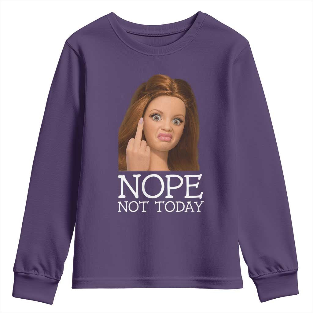 Funny Doll Face Disgusted Youth Sweatshirt Nope Not Today Meme TS12 Purple Print Your Wear