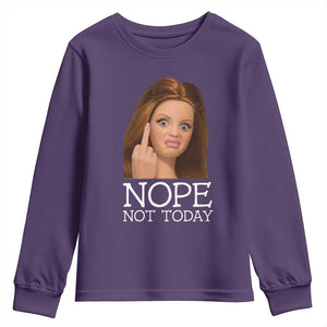 Funny Doll Face Disgusted Youth Sweatshirt Nope Not Today Meme TS12 Purple Print Your Wear