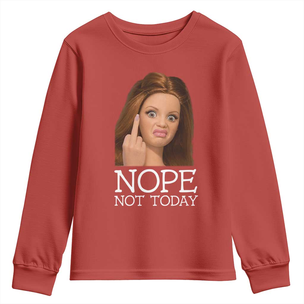 Funny Doll Face Disgusted Youth Sweatshirt Nope Not Today Meme TS12 Red Print Your Wear