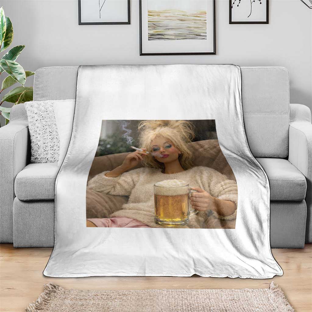Funny Smoking And Drinking Doll Meme Throw Blanket Weekend Relaxation TS12 Print Your Wear