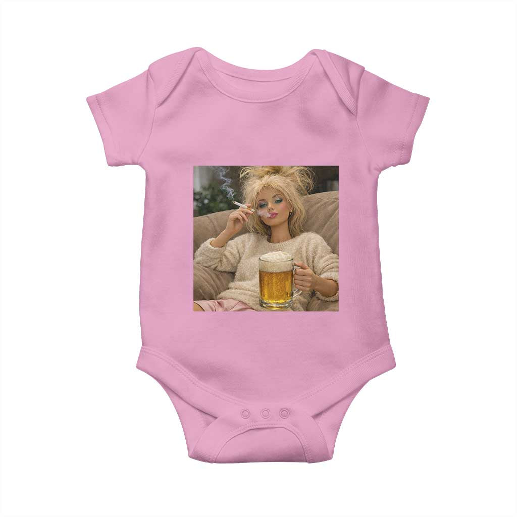 Funny Smoking And Drinking Doll Meme Baby Onesie Weekend Relaxation TS12 Light Pink Print Your Wear