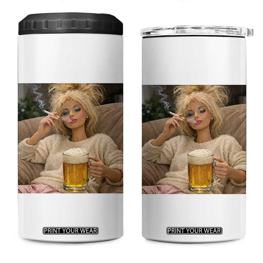Funny Smoking And Drinking Doll Meme 4 in 1 Can Cooler Tumbler Weekend Relaxation TS12 One Size: 16 oz White Print Your Wear