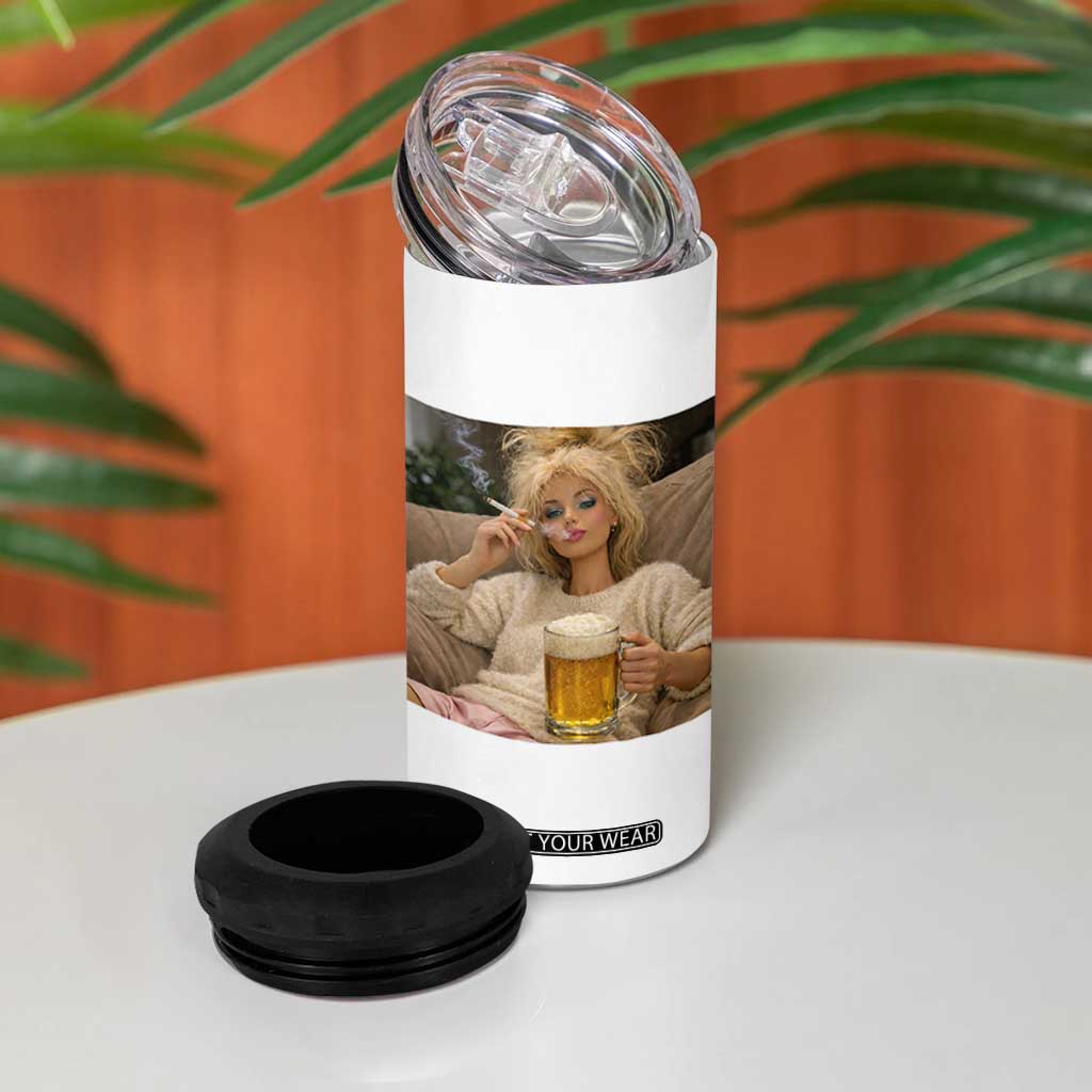 Funny Smoking And Drinking Doll Meme 4 in 1 Can Cooler Tumbler Weekend Relaxation TS12 Print Your Wear