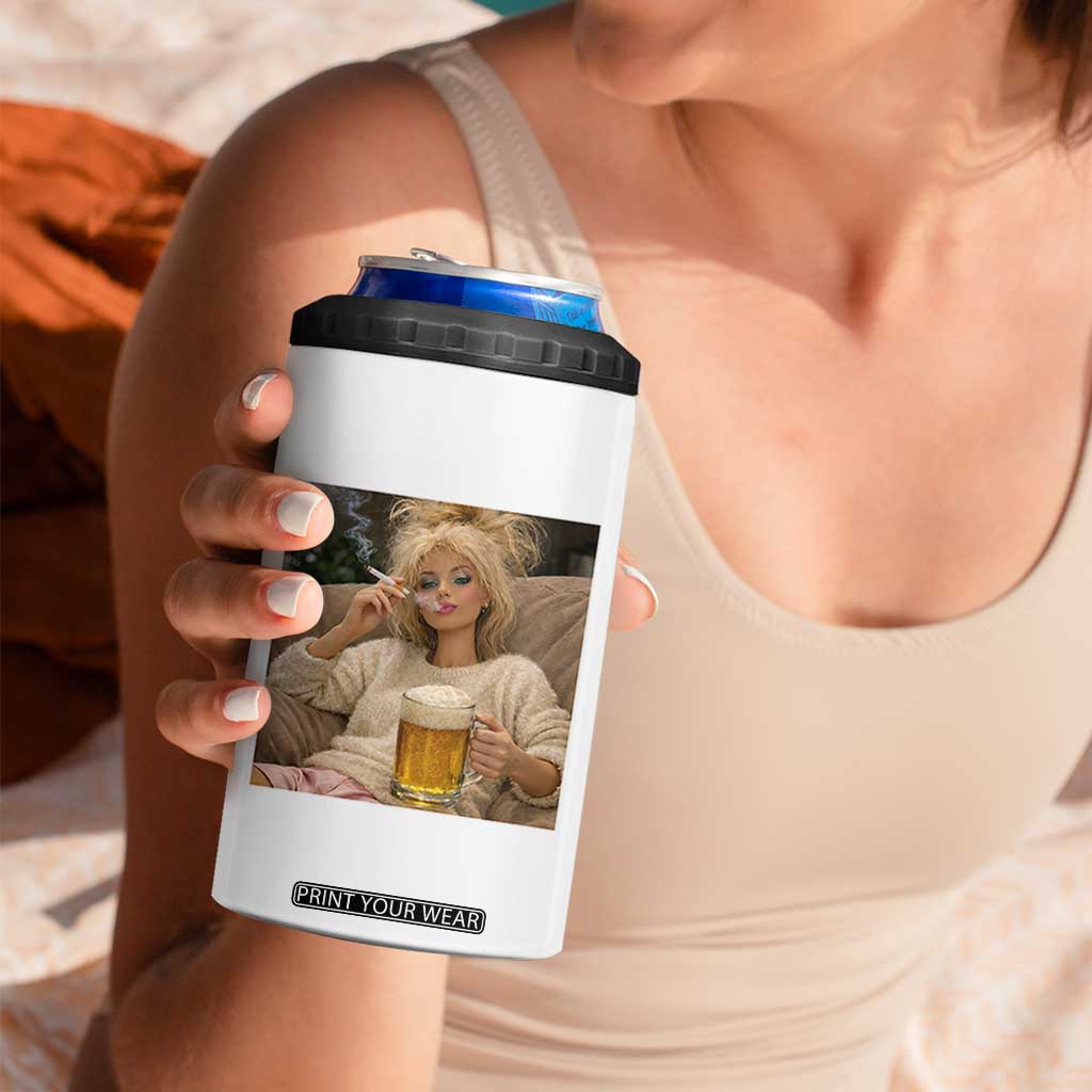 Funny Smoking And Drinking Doll Meme 4 in 1 Can Cooler Tumbler Weekend Relaxation TS12 Print Your Wear