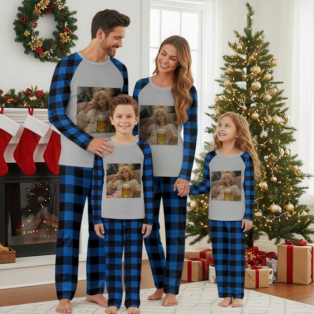 Funny Smoking And Drinking Doll Meme Plaid Pajama Set Weekend Relaxation TS12 Blue Plaid Print Your Wear