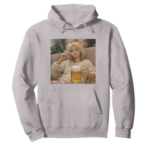 Funny Smoking And Drinking Doll Meme Hoodie Weekend Relaxation TS12 Ice Gray Print Your Wear