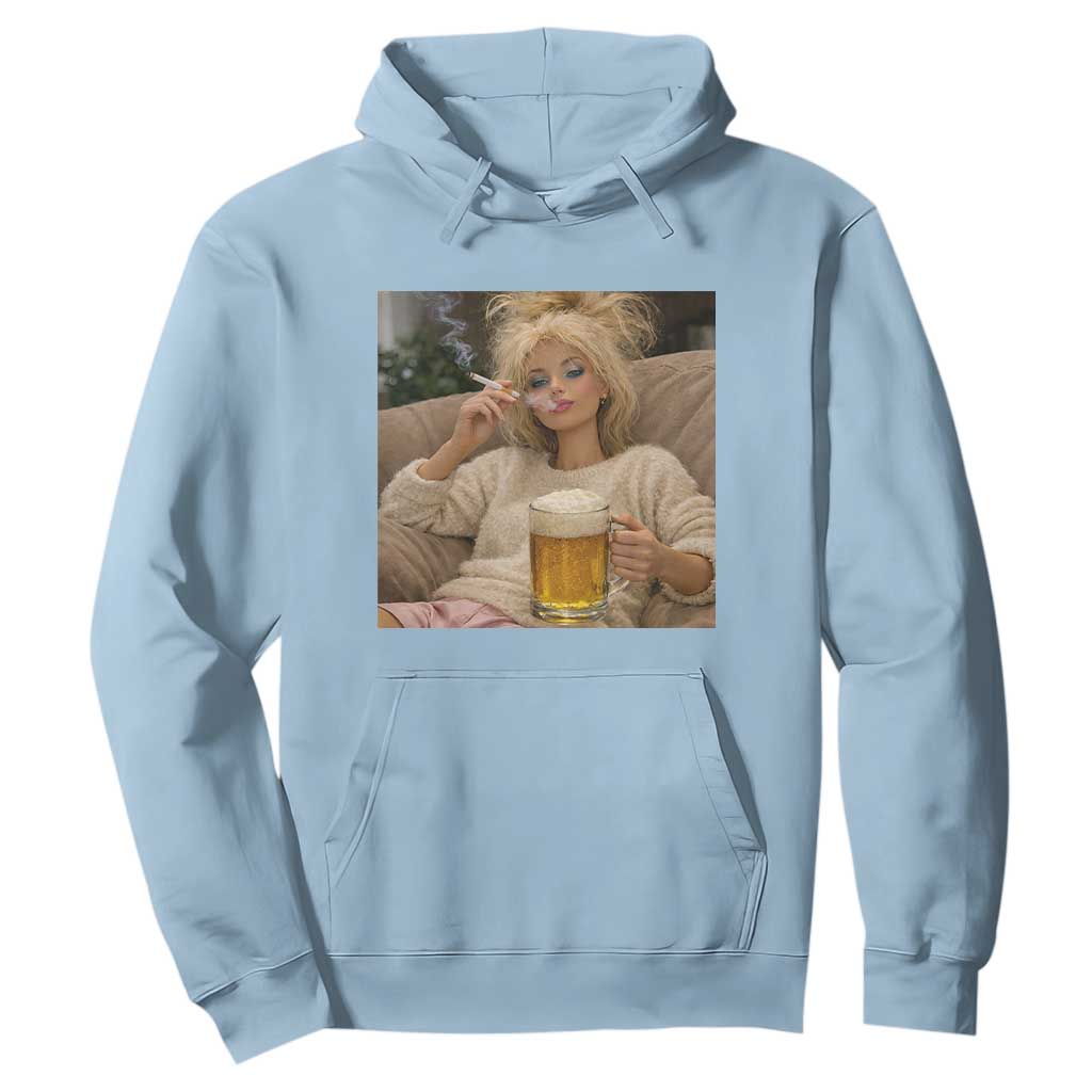 Funny Smoking And Drinking Doll Meme Hoodie Weekend Relaxation TS12 Light Blue Print Your Wear