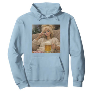 Funny Smoking And Drinking Doll Meme Hoodie Weekend Relaxation TS12 Light Blue Print Your Wear