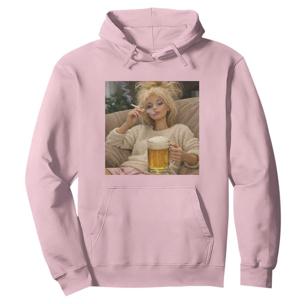 Funny Smoking And Drinking Doll Meme Hoodie Weekend Relaxation TS12 Light Pink Print Your Wear