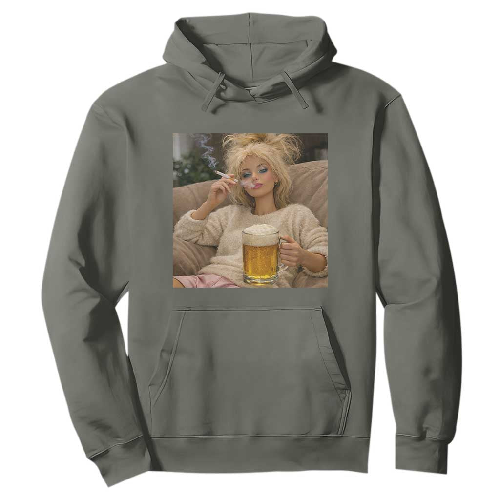 Funny Smoking And Drinking Doll Meme Hoodie Weekend Relaxation TS12 Military Green Print Your Wear