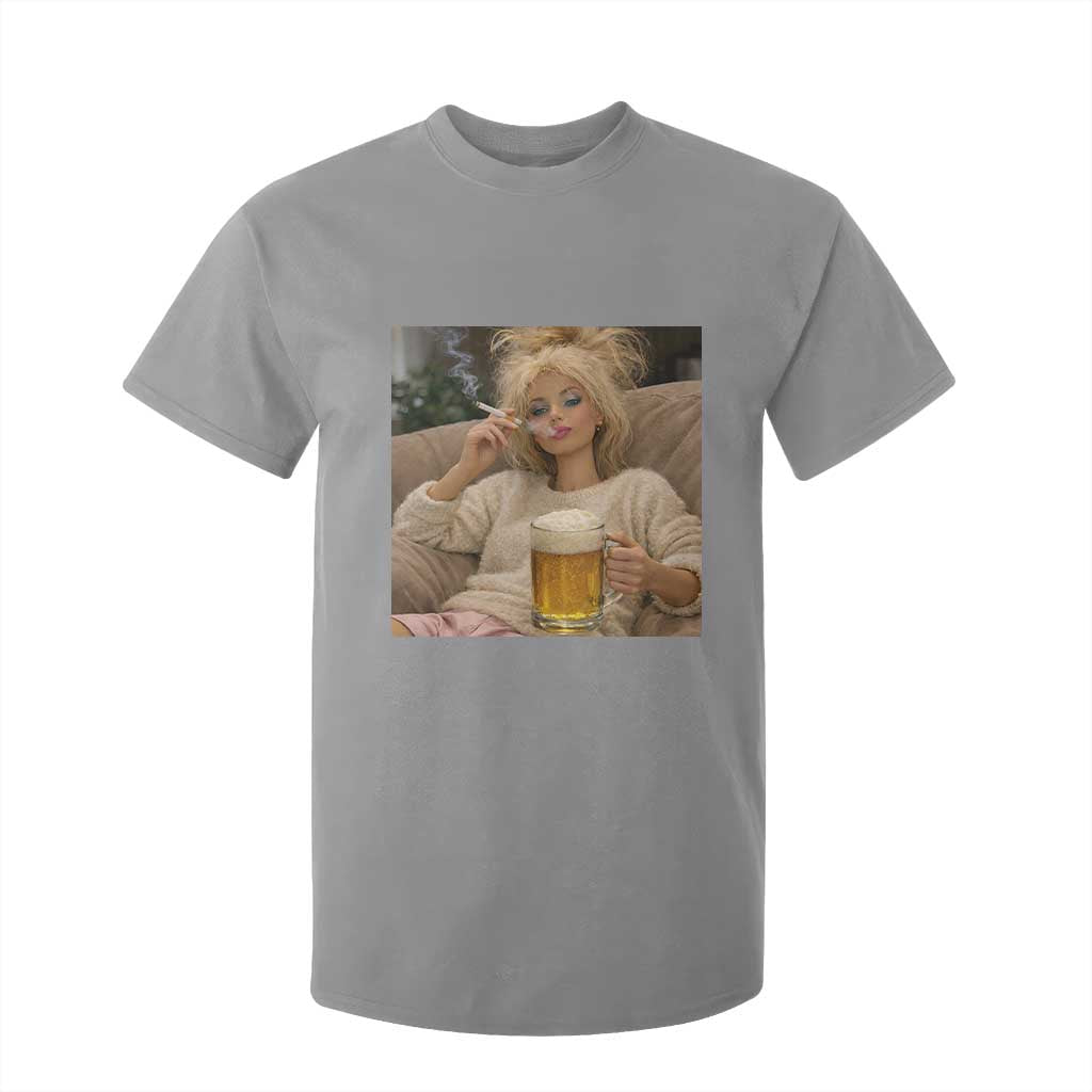 Funny Smoking And Drinking Doll Meme T Shirt For Kid Weekend Relaxation TS12 Sport Gray Print Your Wear