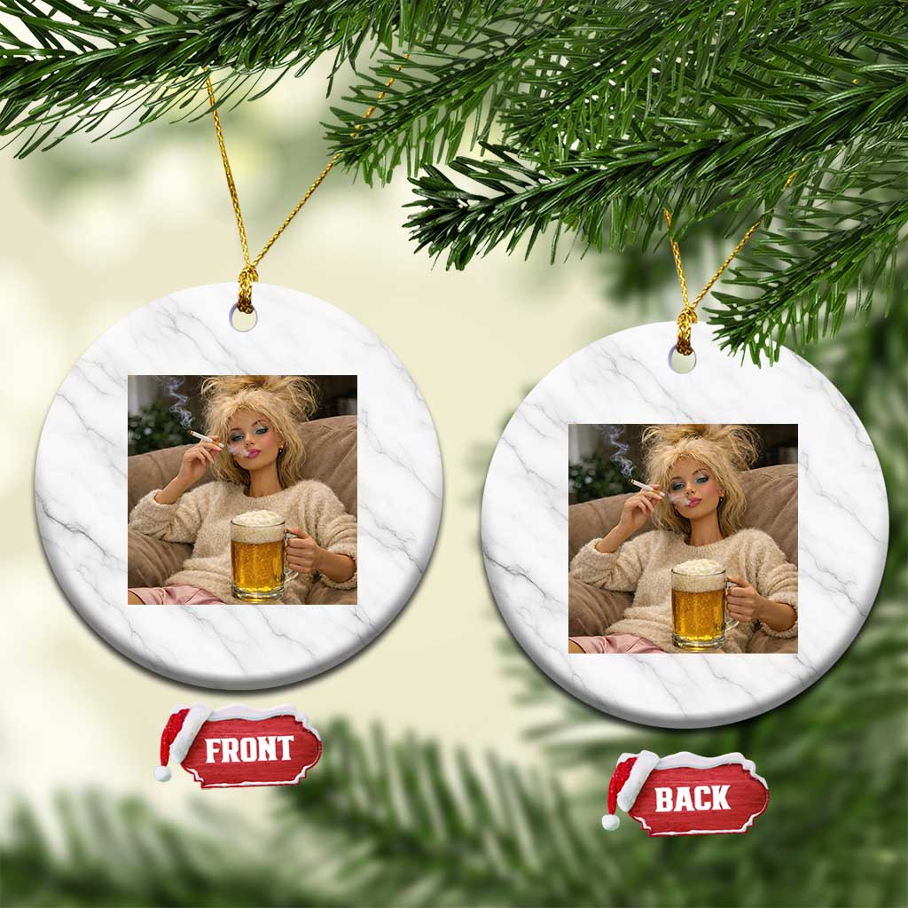 Funny Smoking And Drinking Doll Meme Ceramic Ornament Weekend Relaxation TS12 1pc White Marble Print Your Wear