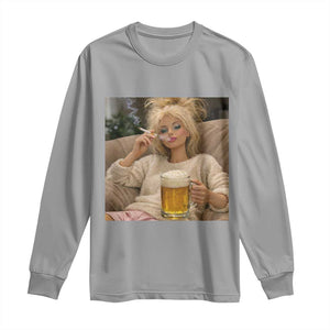 Funny Smoking And Drinking Doll Meme Long Sleeve Shirt Weekend Relaxation TS12 Sport Gray Print Your Wear