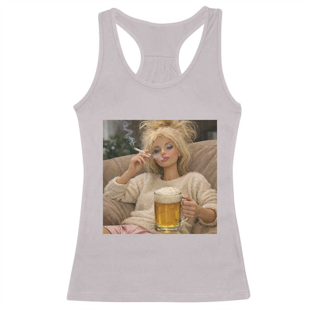 Funny Smoking And Drinking Doll Meme Racerback Tank Top Weekend Relaxation TS12 Ice Gray Print Your Wear