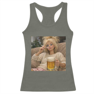 Funny Smoking And Drinking Doll Meme Racerback Tank Top Weekend Relaxation TS12 Military Green Print Your Wear