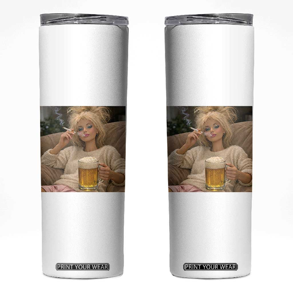 Funny Smoking And Drinking Doll Meme Skinny Tumbler Weekend Relaxation TS12 White Print Your Wear
