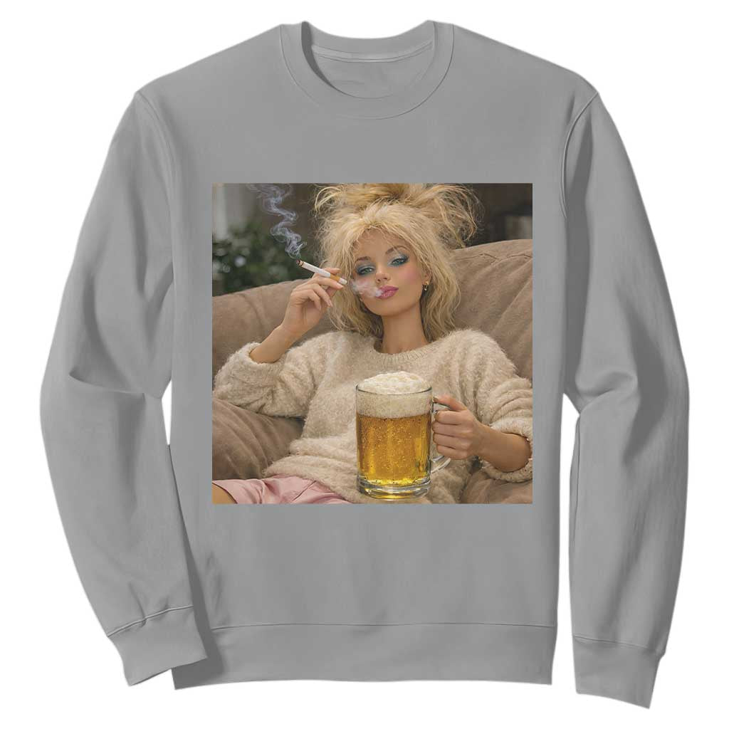 Funny Smoking And Drinking Doll Meme Sweatshirt Weekend Relaxation TS12 Sport Gray Print Your Wear