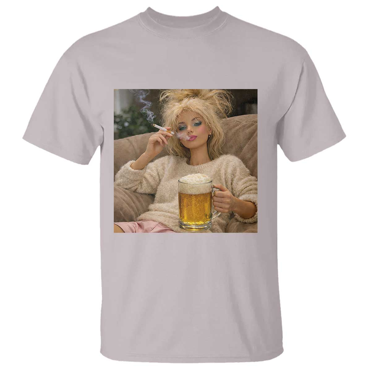 Funny Smoking And Drinking Doll Meme T Shirt Weekend Relaxation TS12 Ice Gray Print Your Wear