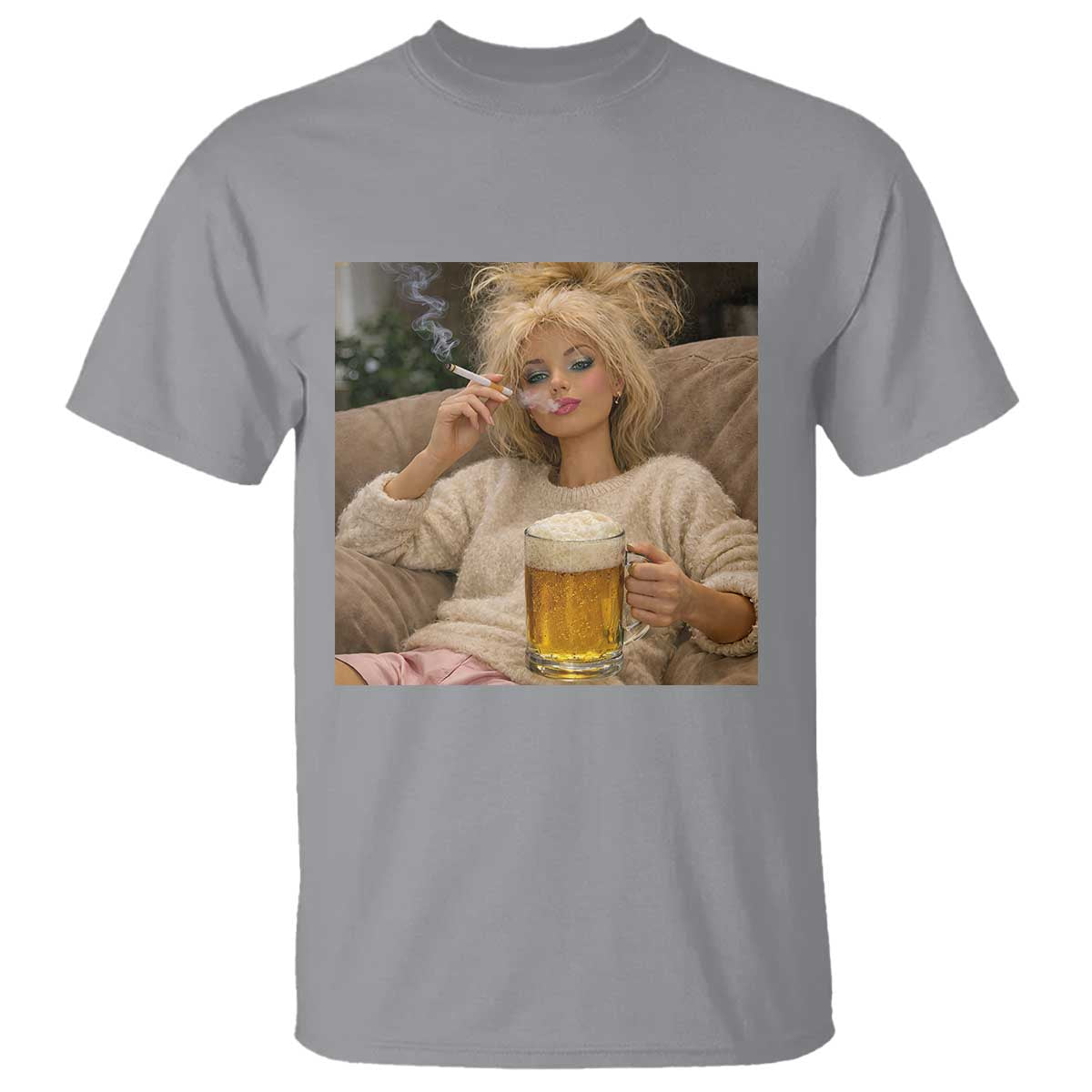Funny Smoking And Drinking Doll Meme T Shirt Weekend Relaxation TS12 Sport Gray Print Your Wear