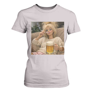 Funny Smoking And Drinking Doll Meme T Shirt For Women Weekend Relaxation TS12 Ice Gray Print Your Wear