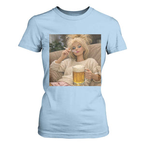 Funny Smoking And Drinking Doll Meme T Shirt For Women Weekend Relaxation TS12 Light Blue Print Your Wear