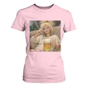 Funny Smoking And Drinking Doll Meme T Shirt For Women Weekend Relaxation TS12 Light Pink Print Your Wear