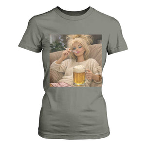 Funny Smoking And Drinking Doll Meme T Shirt For Women Weekend Relaxation TS12 Military Green Print Your Wear