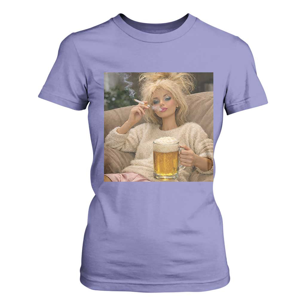 Funny Smoking And Drinking Doll Meme T Shirt For Women Weekend Relaxation TS12 Violet Print Your Wear
