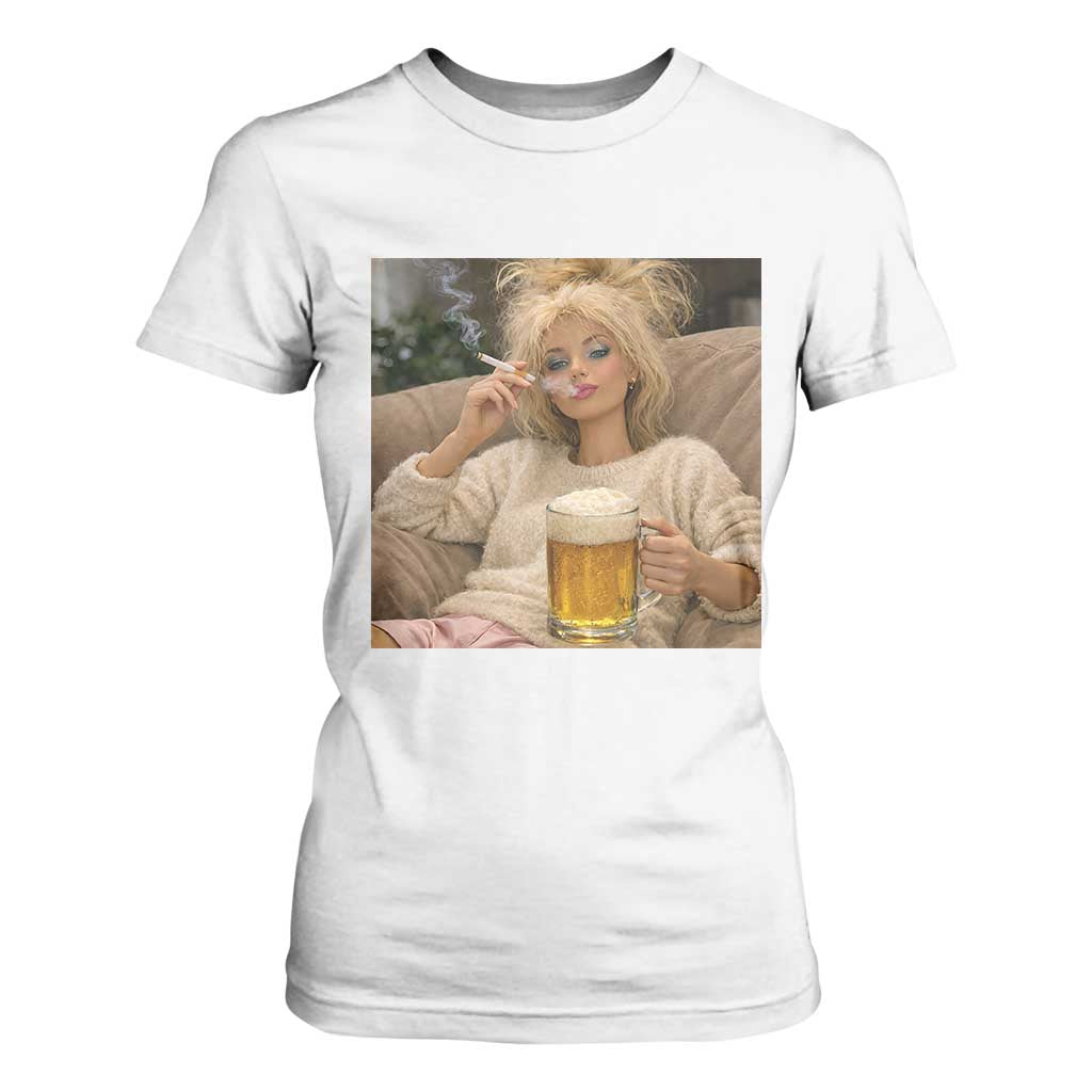 Funny Smoking And Drinking Doll Meme T Shirt For Women Weekend Relaxation TS12 White Print Your Wear