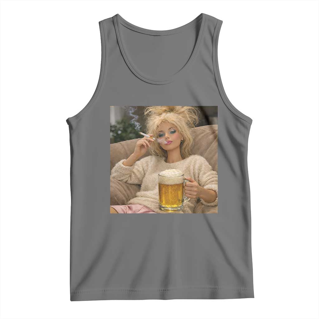 Funny Smoking And Drinking Doll Meme Tank Top Weekend Relaxation TS12 Black Heather Print Your Wear