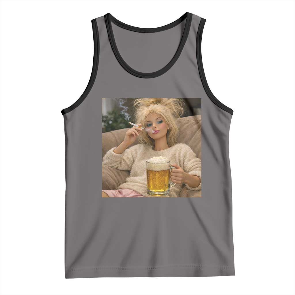 Funny Smoking And Drinking Doll Meme Tank Top Weekend Relaxation TS12 Deep Heather Black Print Your Wear