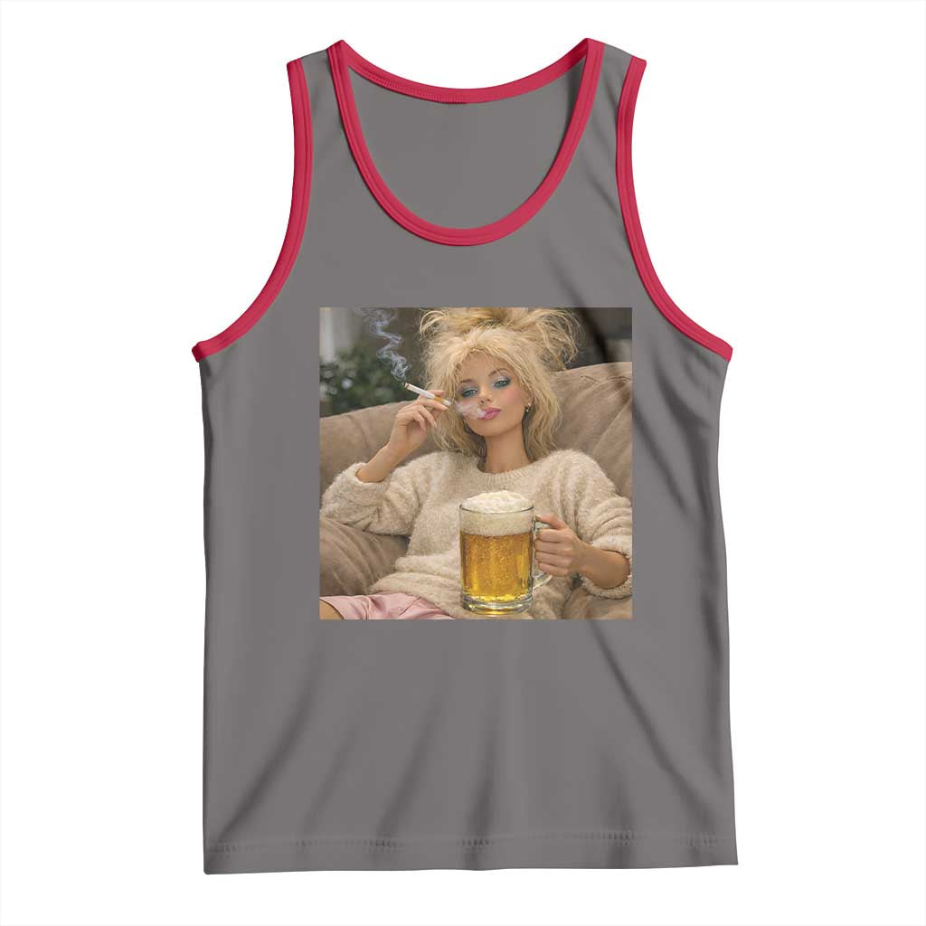 Funny Smoking And Drinking Doll Meme Tank Top Weekend Relaxation TS12 Deep Heather Red Print Your Wear
